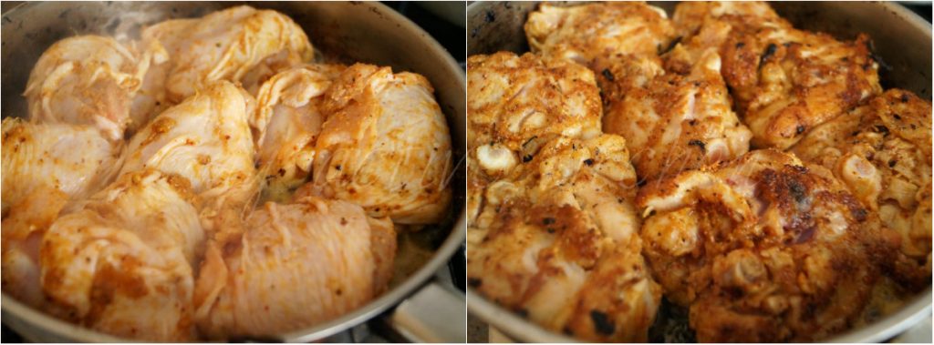 Suya de pollo al horno y cebolla caramelizada