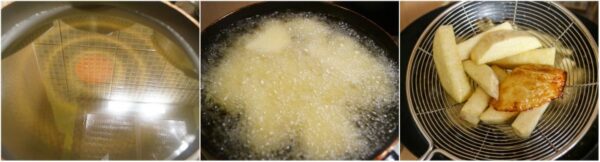 Ñame frito (dundun) y salsa frita Ñame frito (dundun) y salsa frita