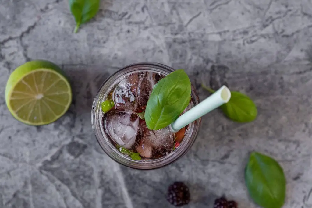 Receta fácil de mojito de mora: Mojitos Manischewitz de mora y albahaca