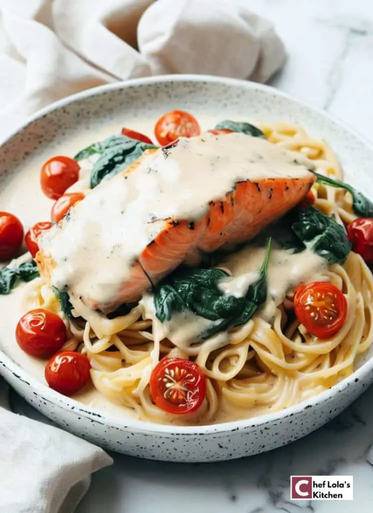 Salmón toscano sencillo con salsa cremosa Salmón toscano sencillo con salsa cremosa