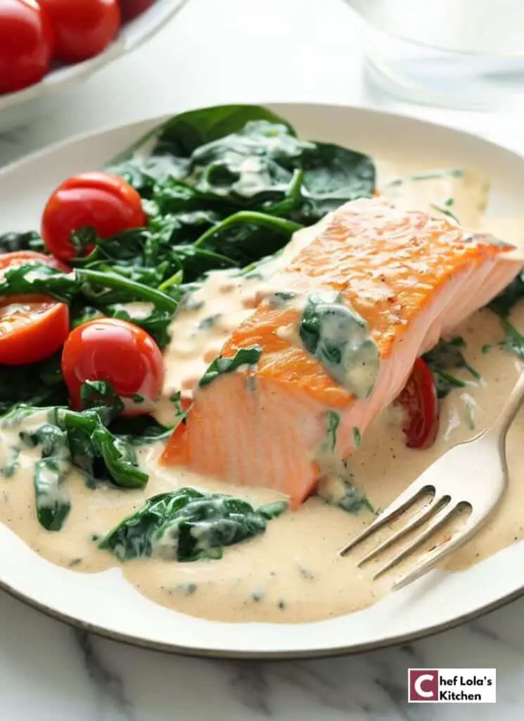 Salmón toscano sencillo con salsa cremosa Salmón toscano sencillo con salsa cremosa