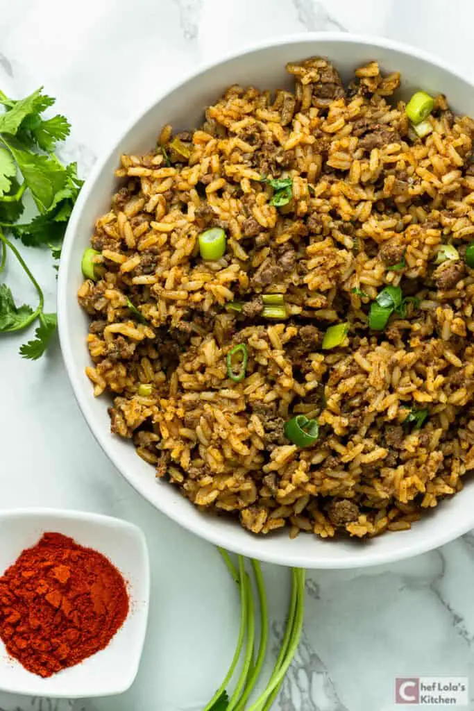 Arroz sucio con chorizo ​​y carne picada