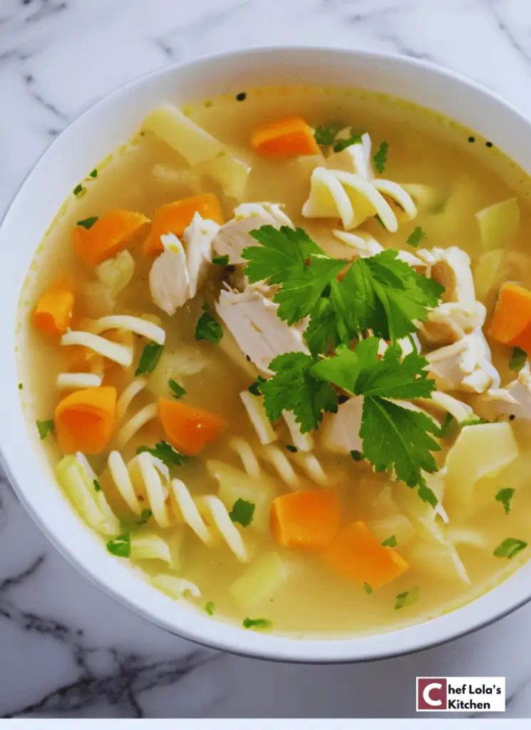 Sabrosa sopa de pollo con fideos Sabrosa sopa de pollo con fideos