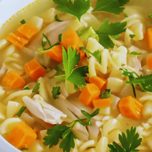 Sabrosa sopa de pollo con fideos Sabrosa sopa de pollo con fideos