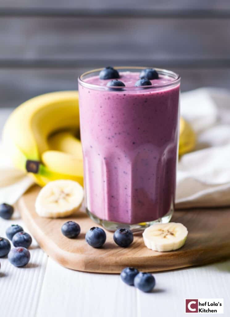 Rico y cremoso batido de plátano y arándanos