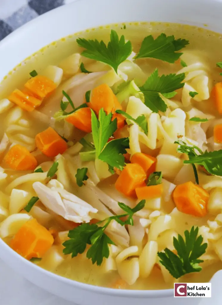 Sabrosa sopa de pollo con fideos Sabrosa sopa de pollo con fideos