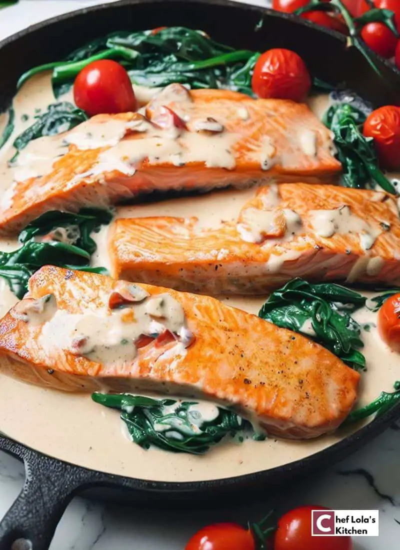 Salmón toscano sencillo con salsa cremosa Salmón toscano sencillo con salsa cremosa