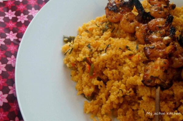 Cuscús picante con gambas al horno Cuscús picante con gambas al horno